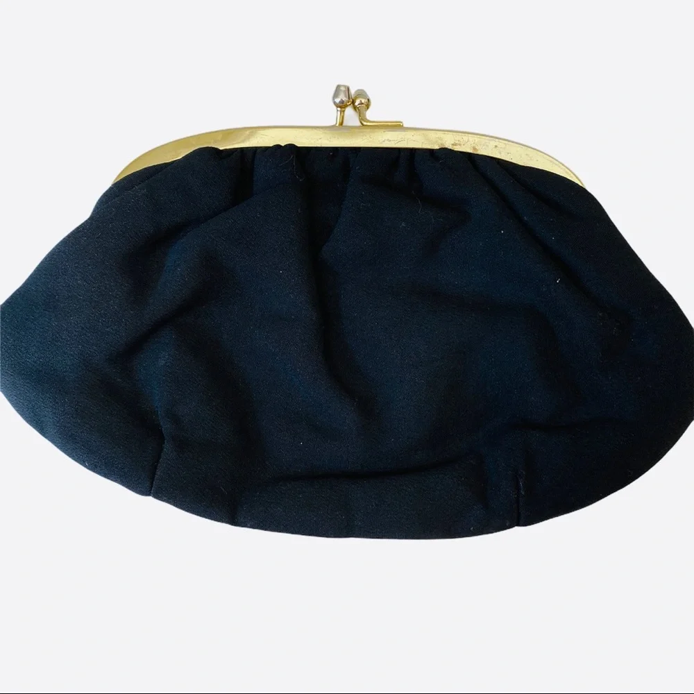 Vintage Black Clutch Gold Chain Victorian Purse Bag Party Shoulder Formal